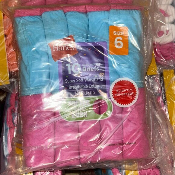 Hanes Girls’ Tagless Briefs – LOT 63 - 240 pcs – 24 packs (10 ea) – Sz 6 - NEW - Picture 1 of 3